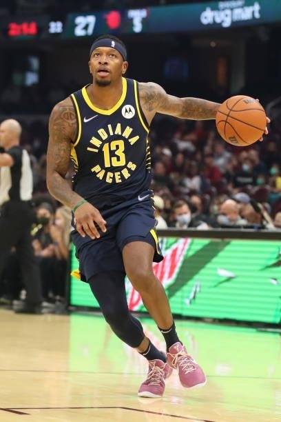 Torrey Craig of the Indiana Pacers handles the ball during a preseason game against the Cleveland Cavaliers on October 8, 2021 at Rocket Mortgage...