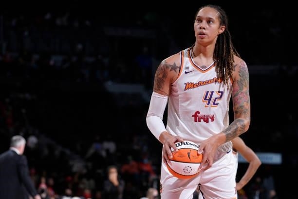Brittney Griner of the Phoenix Mercury shoots a free throw during the game against the Las Vegas Aces during Game Five of the 2021 WNBA Semifinals on...