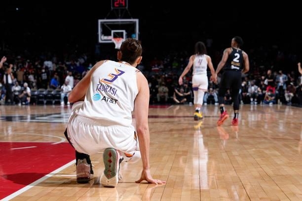 Diana Taurasi of the Phoenix Mercury looks on during the game against the Las Vegas Aces during Game Five of the 2021 WNBA Semifinals on October 8,...