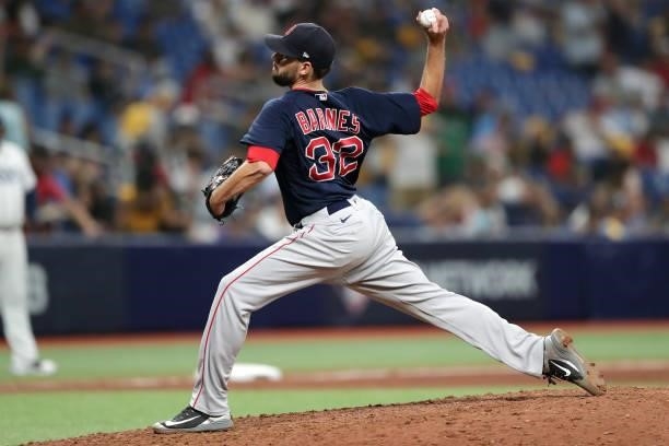 Matt Barnes of the Boston Red Sox pitches in the ninth inning during Game 2 of the ALDS between the Boston Red Sox and the Tampa Bay Rays at...