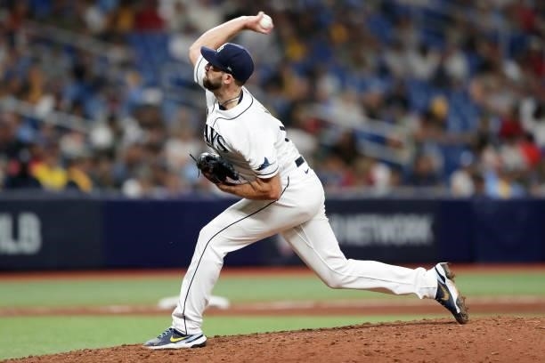 Michael Wacha of the Tampa Bay Rays pitches in the ninth inning during Game 2 of the ALDS between the Boston Red Sox and the Tampa Bay Rays at...