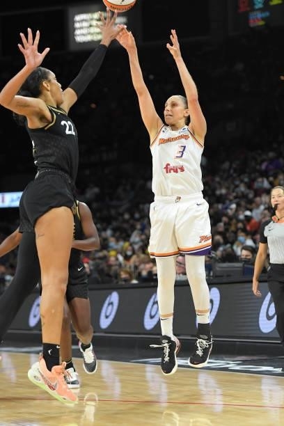 Diana Taurasi of the Phoenix Mercury shoots a three point basket against the Las Vegas Aces during Game Five of the 2021 WNBA Semifinals on October...