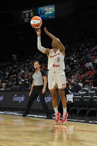 Shey Peddy of the Phoenix Mercury shoots a three point basket against the Las Vegas Aces during Game Five of the 2021 WNBA Semifinals on October 8,...