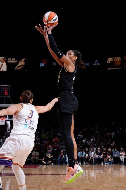 Ja Wilson of the Las Vegas Aces shoots the ball during the game against the Phoenix Mercury during Game Five of the 2021 WNBA Semifinals on October...