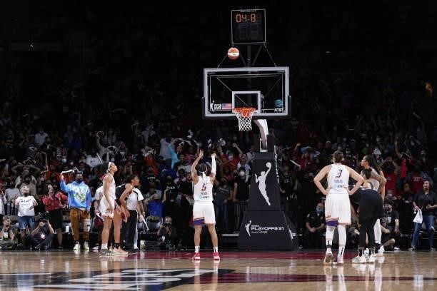 Shey Peddy of the Phoenix Mercury shoots a free throw to win Game Five of the 2021 WNBA Semifinals against the Las Vegas Aces on October 8, 2021 at...