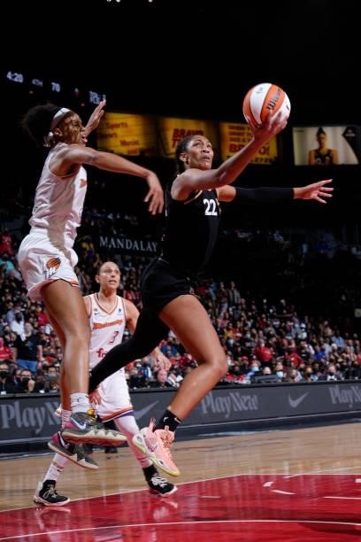 Ja Wilson of the Las Vegas Aces shoots the ball during the game against the Phoenix Mercury during Game Five of the 2021 WNBA Semifinals on October...