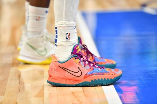The sneakers of Justise Winslow of the LA Clippers during a preseason game against the Dallas Mavericks on October 8, 2021 at the American Airlines...
