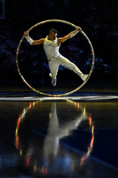 Half-time performer during the Dallas Mavericks preseason game against the LA Clippers on October 8, 2021 at the American Airlines Center in Dallas,...