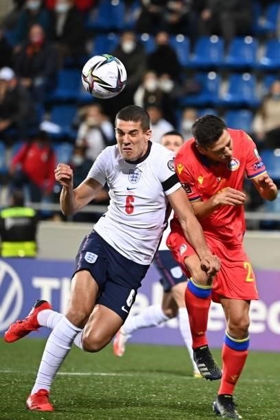 England's defender Conor Coady vies with Andorra's defender Max Llovera during the World Cup 2022 qualifier football match between Andorra and...