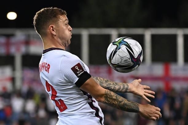 England's defender Kieran Trippier controls the ball during the World Cup 2022 qualifier football match between Andorra and England at Estadi...