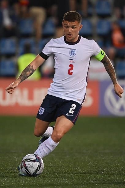England's defender Kieran Trippier controls the ball during the World Cup 2022 qualifier football match between Andorra and England at Estadi...