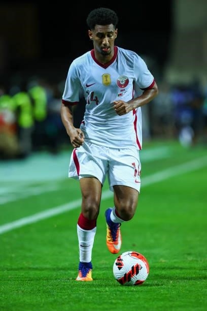 Homam Elamin of Qatar during the international friendly match between Portugal and Qatar at Estadio Algarve on October 9, 2021 in Faro, Faro.
