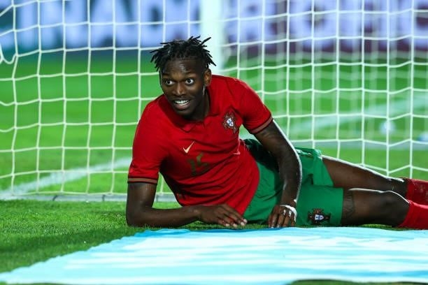 Rafael Leao of AC Milan and Portugal reacts during the international friendly match between Portugal and Qatar at Estadio Algarve on October 9, 2021...