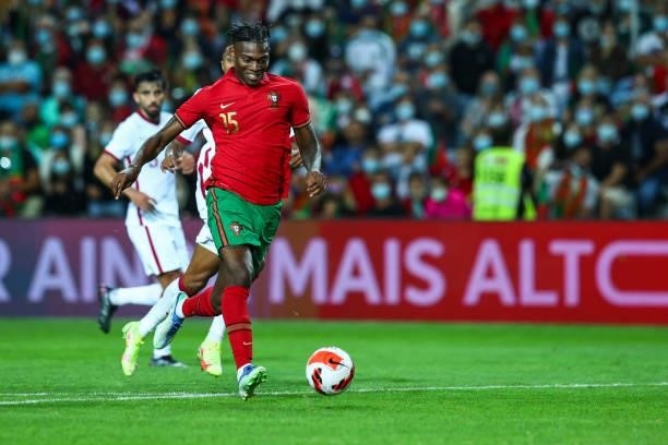 Rafael Leao of AC Milan and Portugal during the international friendly match between Portugal and Qatar at Estadio Algarve on October 9, 2021 in...