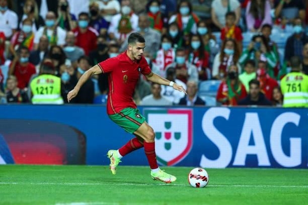Andre Silva of RB Leipzig and Portugal during the international friendly match between Portugal and Qatar at Estadio Algarve on October 9, 2021 in...