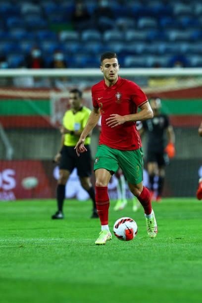 Diogo Dalot of AC Milan and Portugal during the international friendly match between Portugal and Qatar at Estadio Algarve on October 9, 2021 in...