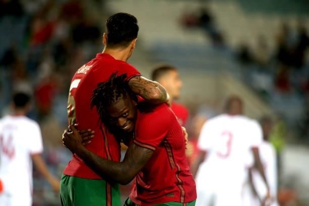 Jose Fonte of Portugal celebrates with team mates Rafael Leao after scores his Goal ,during the international friendly match between Portugal and...