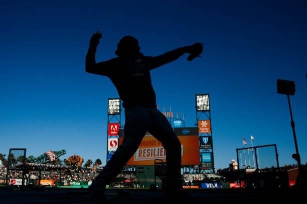 Los Angeles Dodgers player is silhouetted during batting practice prior to Game 2 of the NLDS between the Los Angeles Dodgers and the San Francisco...