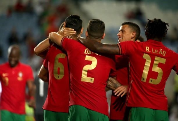 Jose Fonte of Portugal celebrates with Rafael Leao and team after scores his Goal ,during the international friendly match between Portugal and Qatar...