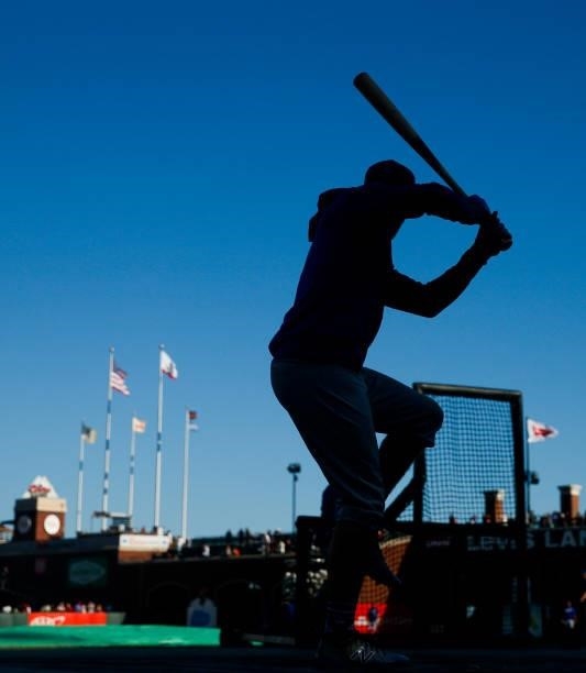 Player is silhouetted prior to Game 2 of the NLDS between the Los Angeles Dodgers and the San Francisco Giants at Oracle Park on Saturday, October 9,...