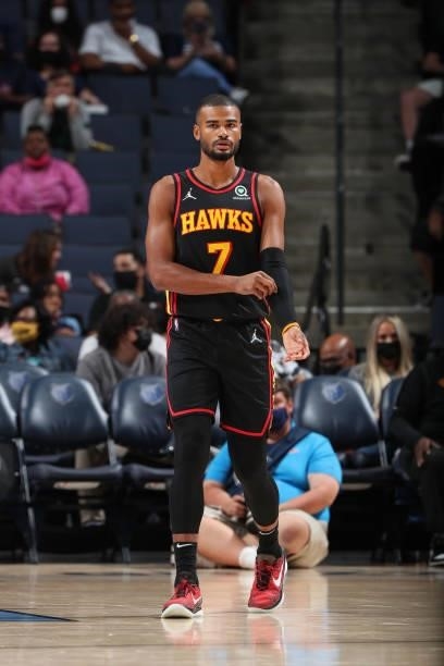 Timothe Luwawu-Cabarrot of the Atlanta Hawks looks on during a preseason game against the Memphis Grizzlies on October 9, 2021 at FedExForum in...