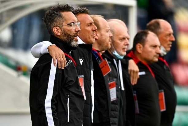 Dublin , Ireland - 8 October 2021; Luxembourg manager Manuel Cardoni with his coaching staff ahead of the UEFA European U21 Championship Qualifier...