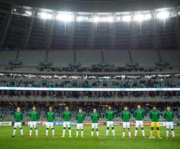 Baku , Azerbaijan - 9 October 2021; Republic of Ireland players before the FIFA World Cup 2022 qualifying group A match between Azerbaijan and...