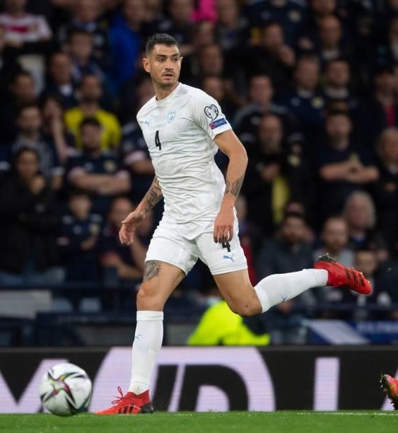 Nir Bitton in action for Israel during a FIFA World Cup Qualifier between Scotland and Israel at Hampden Park, on October 09 in Glasgow, Scotland.