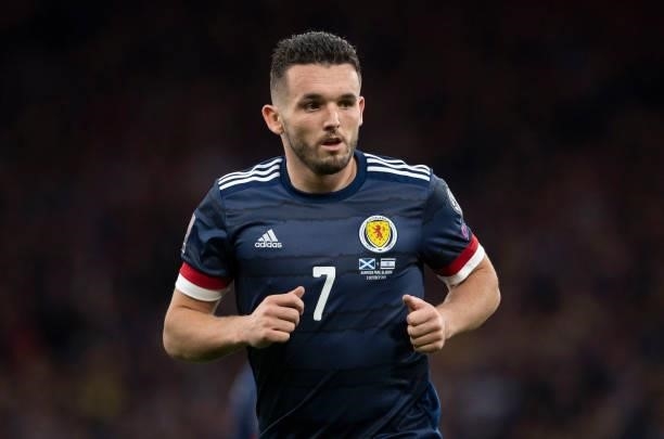 John McGinn in action for Scotland during a FIFA World Cup Qualifier between Scotland and Israel at Hampden Park, on October 09 in Glasgow, Scotland.