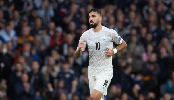 Munas Dabbur in action for Israel during a FIFA World Cup Qualifier between Scotland and Israel at Hampden Park, on October 09 in Glasgow, Scotland.