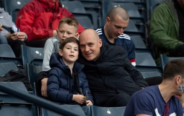 Tim Williamson and his son before a FIFA World Cup Qualifier between Scotland and Israel at Hampden Park, on October 09 in Glasgow, Scotland.