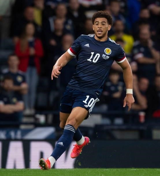 Che Adams in action for Scotland during a FIFA World Cup Qualifier between Scotland and Israel at Hampden Park, on October 09 in Glasgow, Scotland.