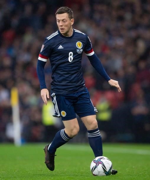 Callum McGregor in action for Scotland during a FIFA World Cup Qualifier between Scotland and Israel at Hampden Park, on October 09 in Glasgow,...