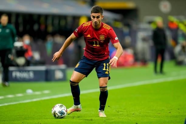 Ferran Torres of Spain controls the ball during the UEFA Nations League Final match between the Spain and France at San Siro Stadium on October 10,...