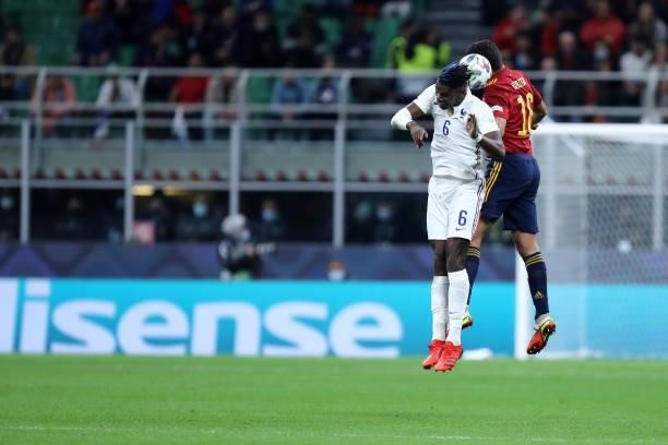 Rodri Hernandez of Spain and Paul Pogba of France battle for the ball during the UEFA Nations League Final match between the Spain and France at San...
