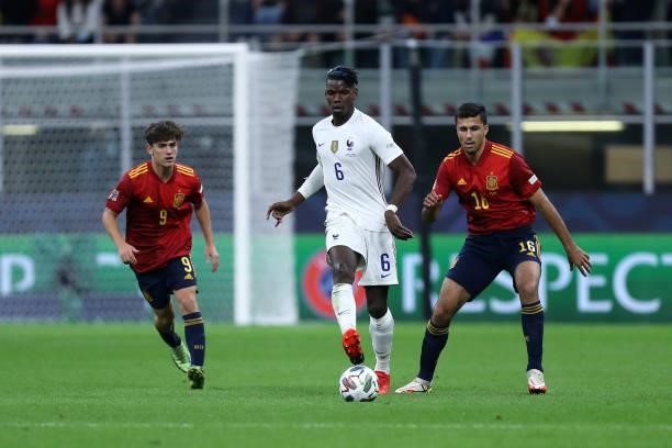 Paul Pogba of France controls the ball during the UEFA Nations League Final match between the Spain and France at San Siro Stadium on October 10,...
