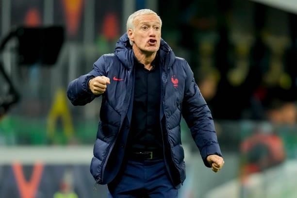 Head coach Didier Deschamps of France gestures during the UEFA Nations League Final match between the Spain and France at San Siro Stadium on October...