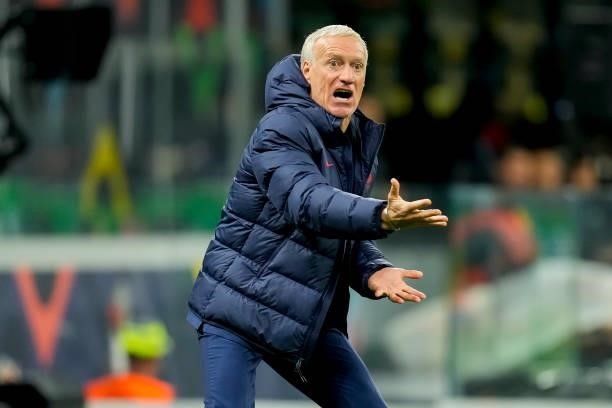 Head coach Didier Deschamps of France gestures during the UEFA Nations League Final match between the Spain and France at San Siro Stadium on October...