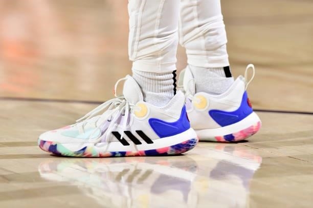 The sneakers worn by Kahleah Copper of the Chicago Sky during Game One of the 2021 WNBA Finals on October 10, 2021 at Footprint Center in Phoenix,...