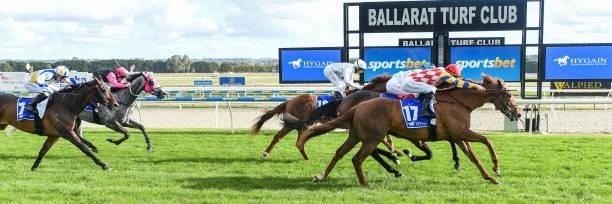 Hickok ridden by Jake Noonan wins the Hygain Winners Choice BM70 Handicap at Sportsbet-Ballarat Racecourse on October 10, 2021 in Ballarat, Australia.