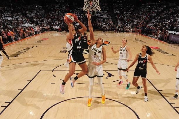 Brianna Turner of the Phoenix Mercury drives to the basket against the Chicago Sky during Game One of the 2021 WNBA Finals on October 10, 2021 at...