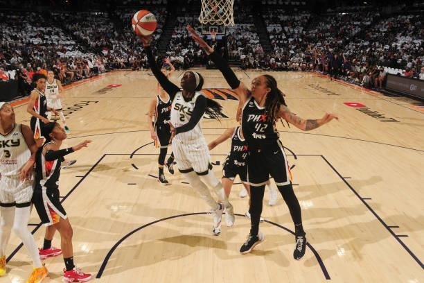 Kahleah Copper of the Chicago Sky shoots the ball against the Phoenix Mercury during Game One of the 2021 WNBA Finals on October 10, 2021 at...