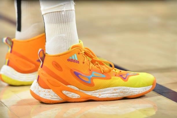 The sneakers of Candace Parker of the Chicago Sky during the game against the Phoenix Mercury during Game One of the 2021 WNBA Finals on October 10,...