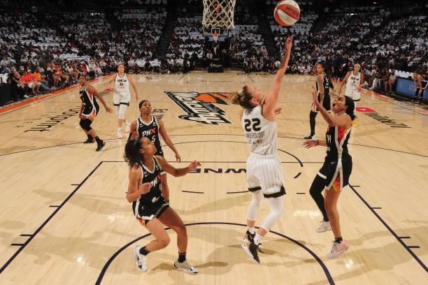 Courtney Vandersloot of the Chicago Sky shoots the ball against the Phoenix Mercury during Game One of the 2021 WNBA Finals on October 10, 2021 at...