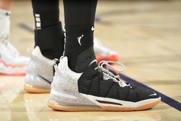 The sneakers of Brittney Griner of the Phoenix Mercury during the game against the Chicago Sky during Game One of the 2021 WNBA Finals on October 10,...
