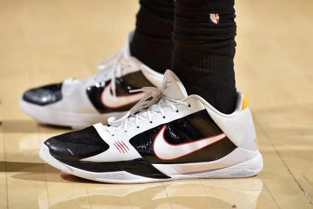The sneakers worn by Troy Brown Jr. #7 of the Chicago Bulls during a preseason game against the Cleveland Cavaliers on October 10, 2021 at Rocket...