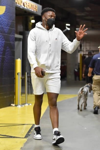 Mfiondu Kabengele of the Cleveland Cavaliers arrives to the arena prior to a preseason game against the Chicago Bulls on October 10, 2021 at Rocket...