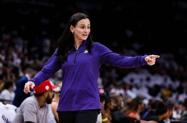 Phoenix Mercury head coach Sandy Brondello in the first half during the game against the Chicago Sky at Footprint Center on October 10, 2021 in...