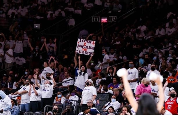 Fan holds up a sign in the second half during the game between the Phoenix Mercury and the Chicago Sky at Footprint Center on October 10, 2021 in...