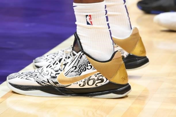 The sneakers worn by Jalen Smith of the Phoenix Suns during a preseason game against the Los Angeles Lakers on October 10, 2021 at STAPLES Center in...